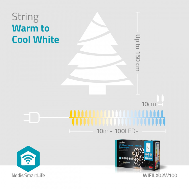 Nedis Smart Christmas lights | Wi-Fi | Warm to Cool White | 100 LED\'s | 10.0 m | Android™ / IOS Nedis Smart Christmas lights | Wi-Fi | Warm to Cool White | 100 LED\'s | 10.0 m | Android™ / IOS