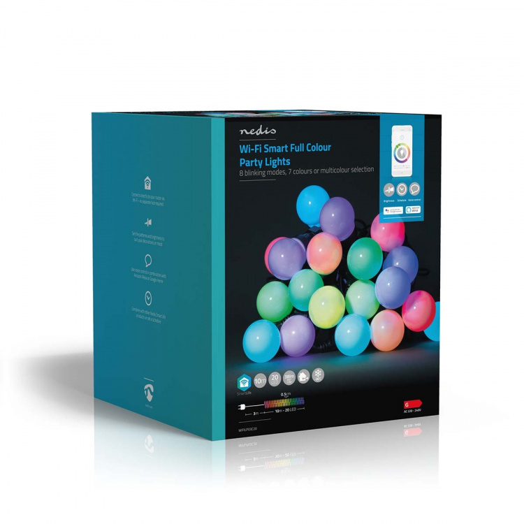 Nedis SmartLife Decorative Lights | Party Lights | Wi-Fi | RGB / White | 20 LED\'s | 10 m | Android™ / IOS | Bulb diameter: 50 mm Nedis SmartLife Decorative Lights | Party Lights | Wi-Fi | RGB / White | 20 LED\'s | 10 m | Android™ / IOS | Bulb diameter: 50 mm