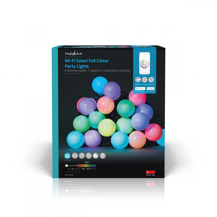 Nedis SmartLife Decorative Lights | Party Lights | Wi-Fi | RGB / White | 20 LED\'s | 10 m | Android™ / IOS | Bulb diameter: 50 mm Nedis SmartLife Decorative Lights | Party Lights | Wi-Fi | RGB / White | 20 LED\'s | 10 m | Android™ / IOS | Bulb diameter: 50 mm