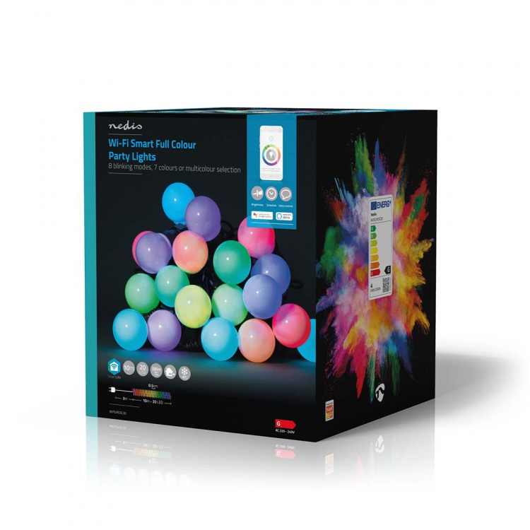 Nedis SmartLife Decorative Lights | Party Lights | Wi-Fi | RGB / White | 20 LED\'s | 10 m | Android™ / IOS | Bulb diameter: 50 mm Nedis SmartLife Decorative Lights | Party Lights | Wi-Fi | RGB / White | 20 LED\'s | 10 m | Android™ / IOS | Bulb diameter: 50 mm