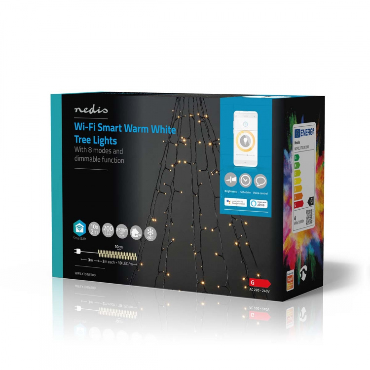 Nedis Smart Christmas lights | Wi-Fi | Warm White | 200 LED\'s | 20.0 m | 10 x 2 m | Android™ / IOS