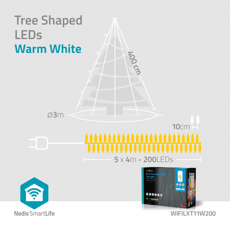 Nedis Smart Christmas lights | Wi-Fi | Warm White | 200 LED\'s | 20.0 m | 5 x 4 m | Android™ / IOS Nedis Smart Christmas lights | Wi-Fi | Warm White | 200 LED\'s | 20.0 m | 5 x 4 m | Android™ / IOS