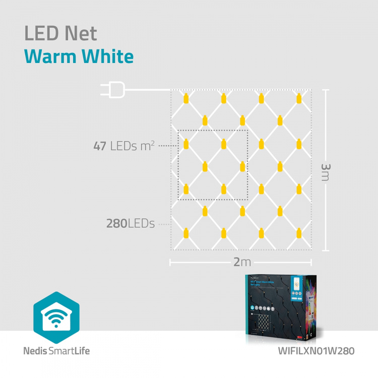 Nedis Smart Christmas lights | Wi-Fi | Warm White | 280 LED\'s | 3.00 m | 3 x 2 m | Android™ / IOS Nedis Smart Christmas lights | Wi-Fi | Warm White | 280 LED\'s | 3.00 m | 3 x 2 m | Android™ / IOS