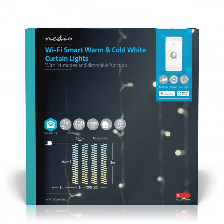 Nedis Smart Christmas lights | Wi-Fi | Warm to Cool White | 200 LED\'s | 3 m | Android™ / IOS