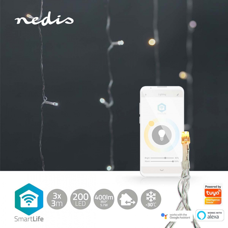 Nedis Smart Christmas lights | Wi-Fi | Warm to Cool White | 200 LED\'s | 3 m | Android™ / IOS