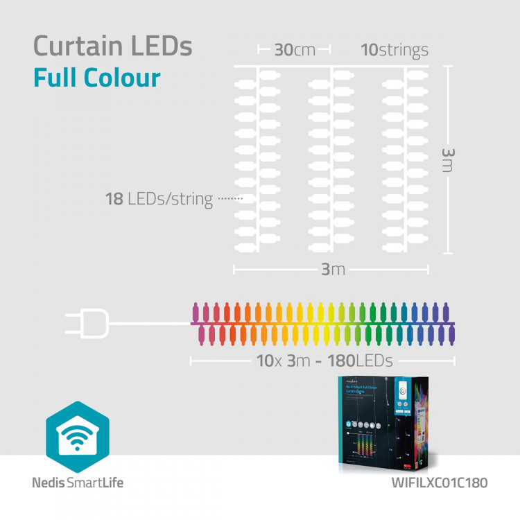 Nedis Smart Christmas lights | Wi-Fi | RGB | 180 LED\'s | 3 m | Android™ / IOS
