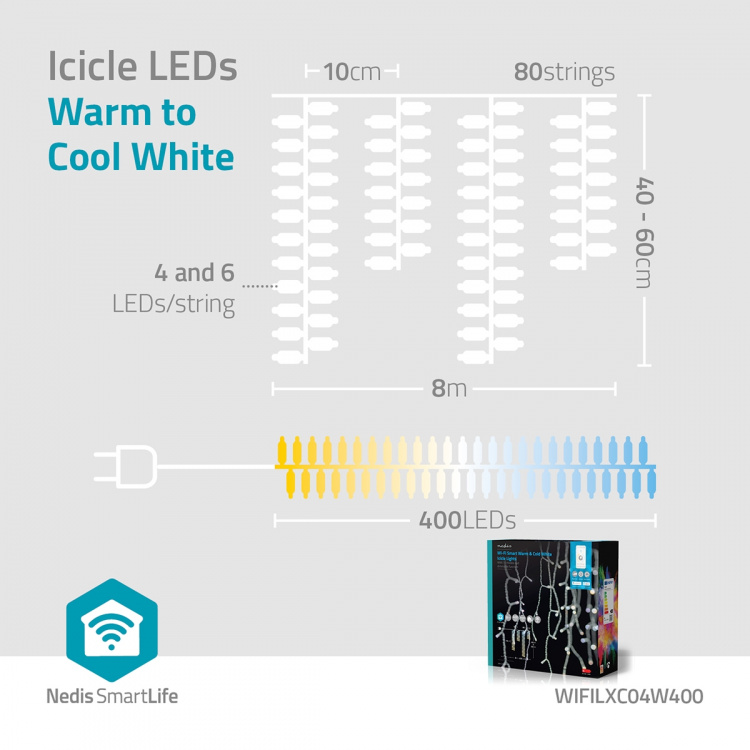 Nedis Smart Christmas lights | Wi-Fi | Warm to Cool White | 400 LED\'s | 8.00 m | Android™ / IOS