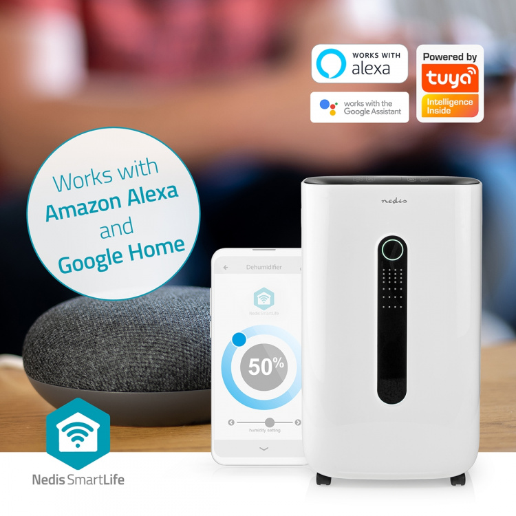 Nedis SmartLife Dehumidifier | Wi-Fi | Dehumidification / Continuous / Max+ / Dry laundry / Ventilation | Android™ / IOS | 195 m³/h