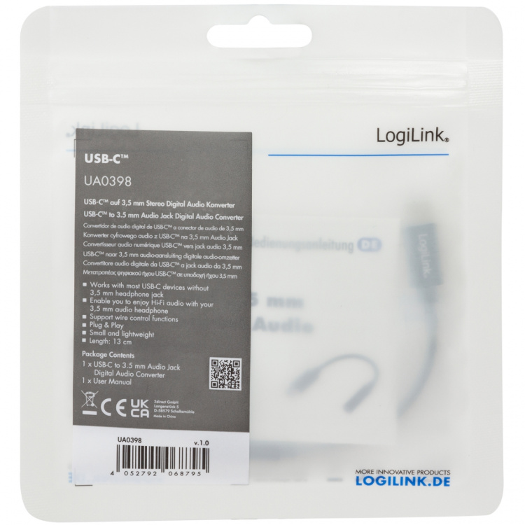 LogiLink USB-C 3,5mm-ljudadapter m DAC LogiLink USB-C 3,5mm-ljudadapter m DAC
