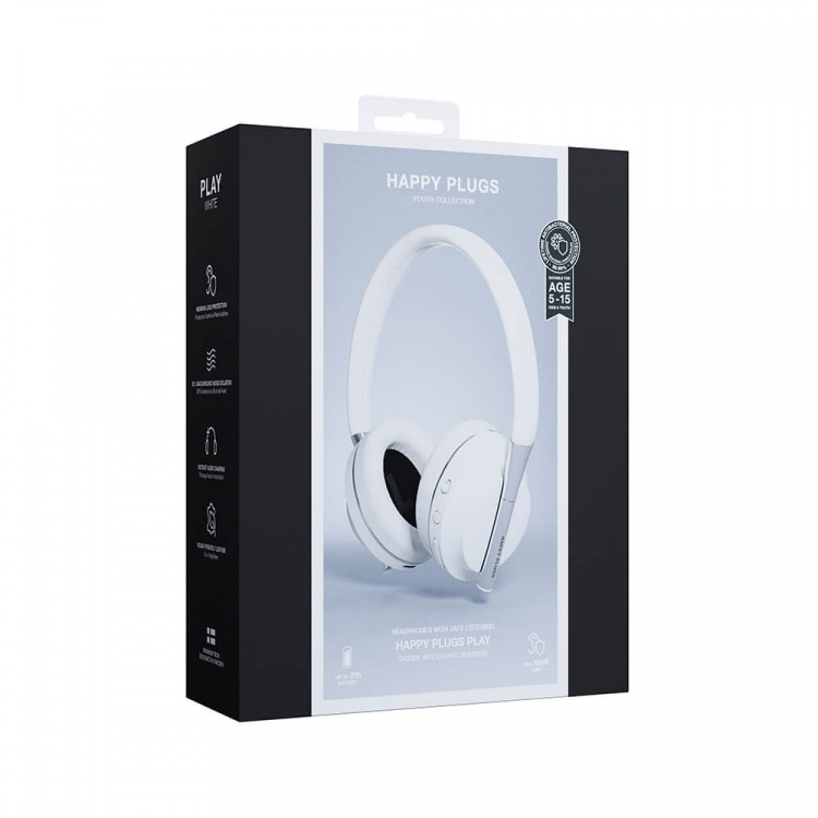 Happy Plugs Play Headphone Over-Ear 85dB Wireless White