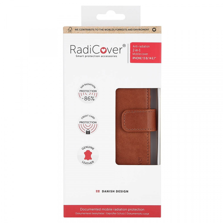 Radicover Wallet Case Anti Radiation 2in1 Brown - iPhone 13/14