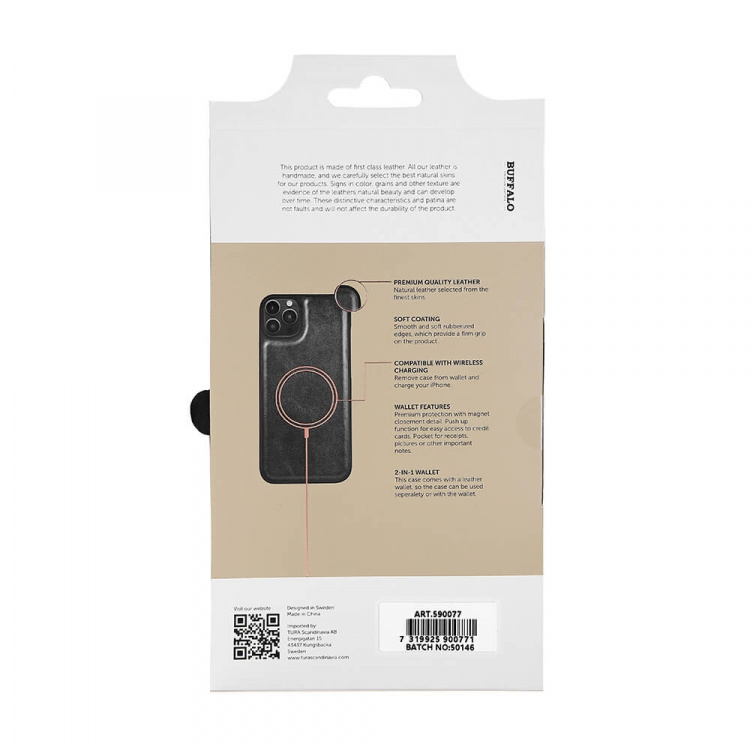 Buffalo Wallet Case 2-i-1 3 Card Black - iPhone 14 Plus