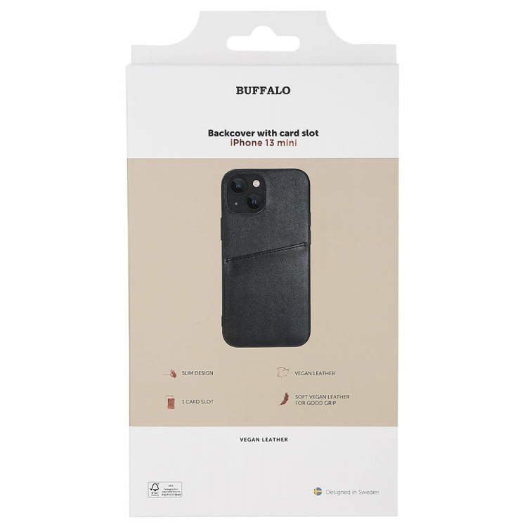 Buffalo Phone Case PU 1 Card iPhone 13 Mini Svart