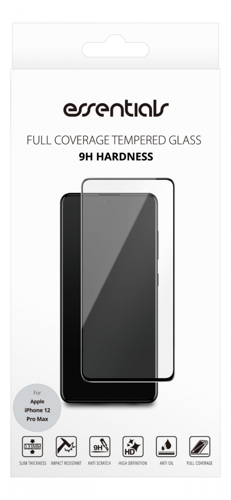 Essentials iPhone 12 Pro Max, Tempered Glass, full fit, Black