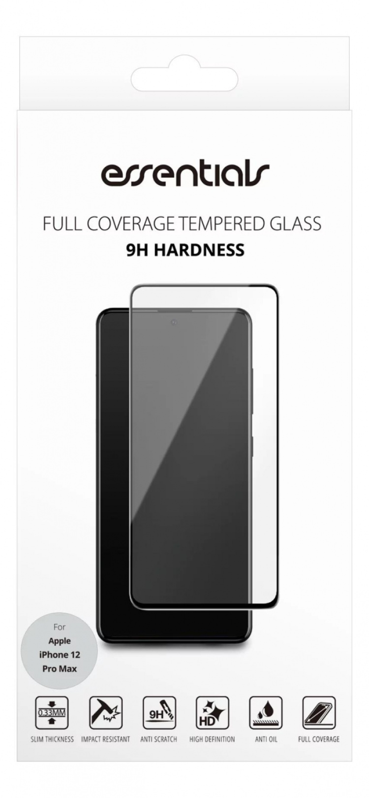 Essentials iPhone 12 Pro Max, Tempered Glass, full fit, Black