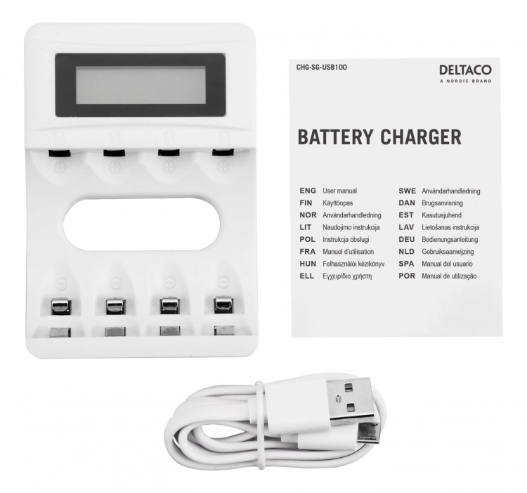 DELTACO Ultimate Ni-Mh USB charger for AA/AAA batteries