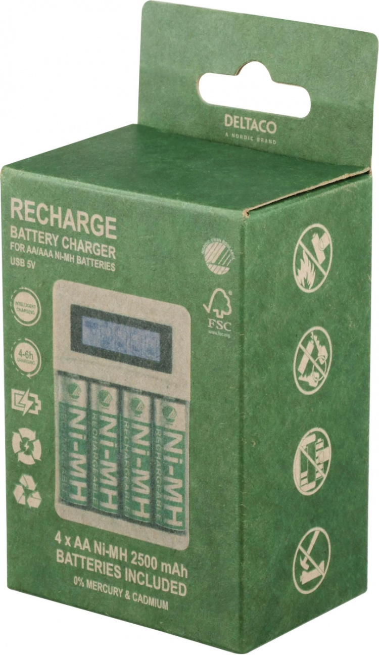 DELTACO Ultimate Ni-Mh USB charger with 4 x AA batteries