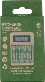 DELTACO Ultimate Ni-Mh USB charger with 4 x AAA batteries