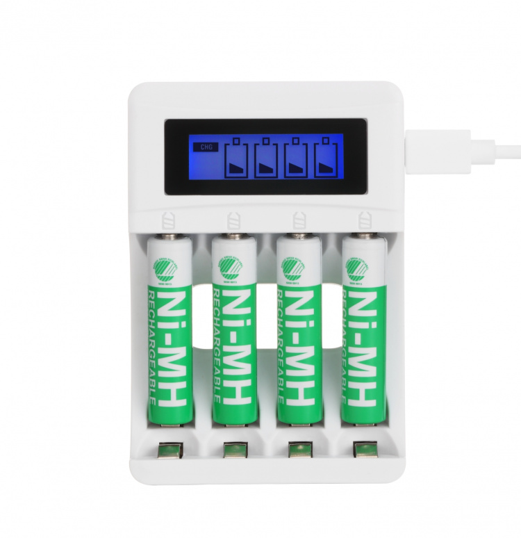 DELTACO Ultimate Ni-Mh USB charger with 4 x AAA batteries
