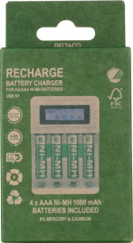 DELTACO Ultimate Ni-Mh USB charger with 4 x AAA batteries