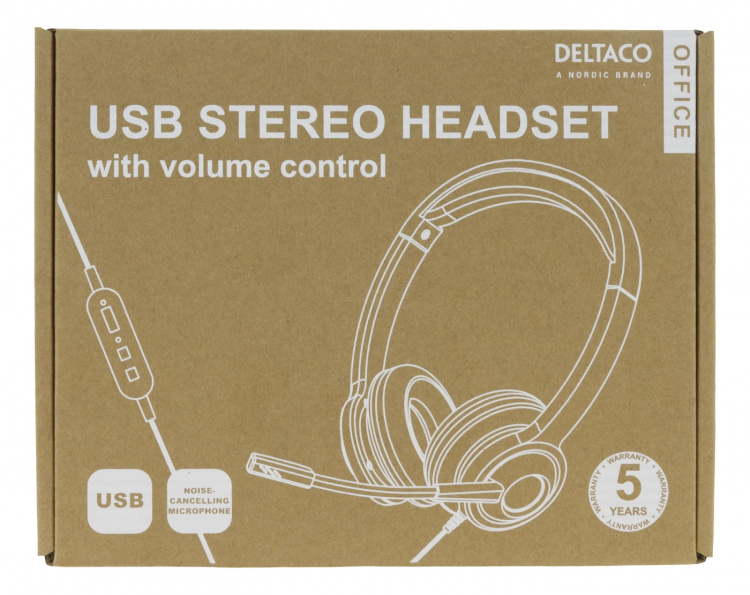 DELTACO Office USB stereo headset, volume control, noise reducing mic