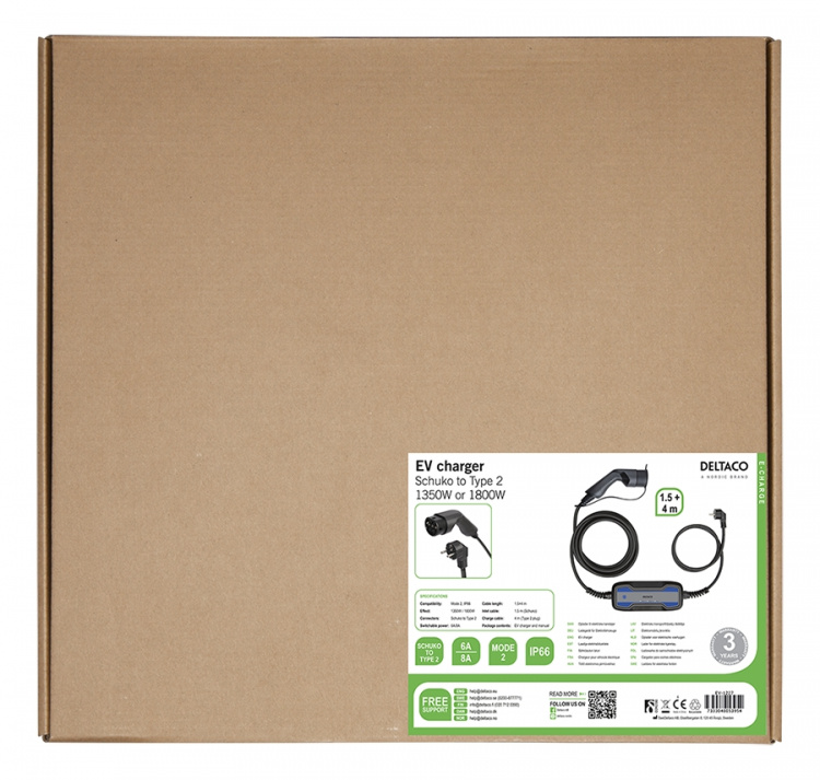 DELTACO E-Charge, cable Mode2, Schuko - type 2, 6-8A, 4+1.5M DELTACO E-Charge, cable Mode2, Schuko - type 2, 6-8A, 4+1.5M