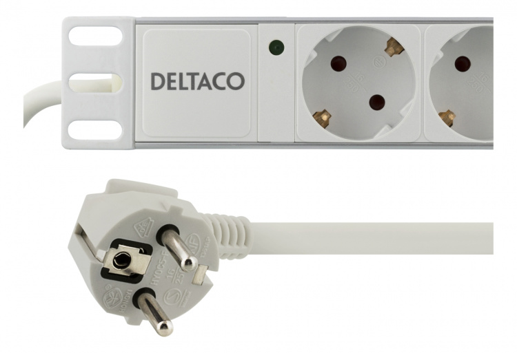 DELTACO Grenuttag, 8xCEE 7/4, 1xCEE 7/7, 2m kabel, White