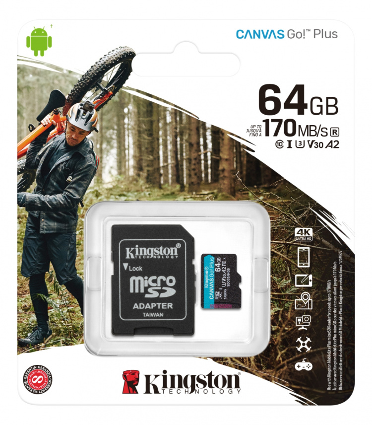 Kingston 64GB microSDXC Canvas Go Plus 170R A2 U3 V30 Card + ADP