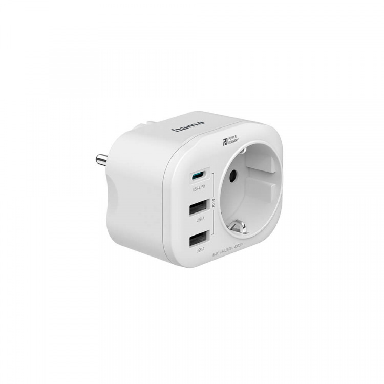 Hama 220V Socket USB-C/A 20W PD White