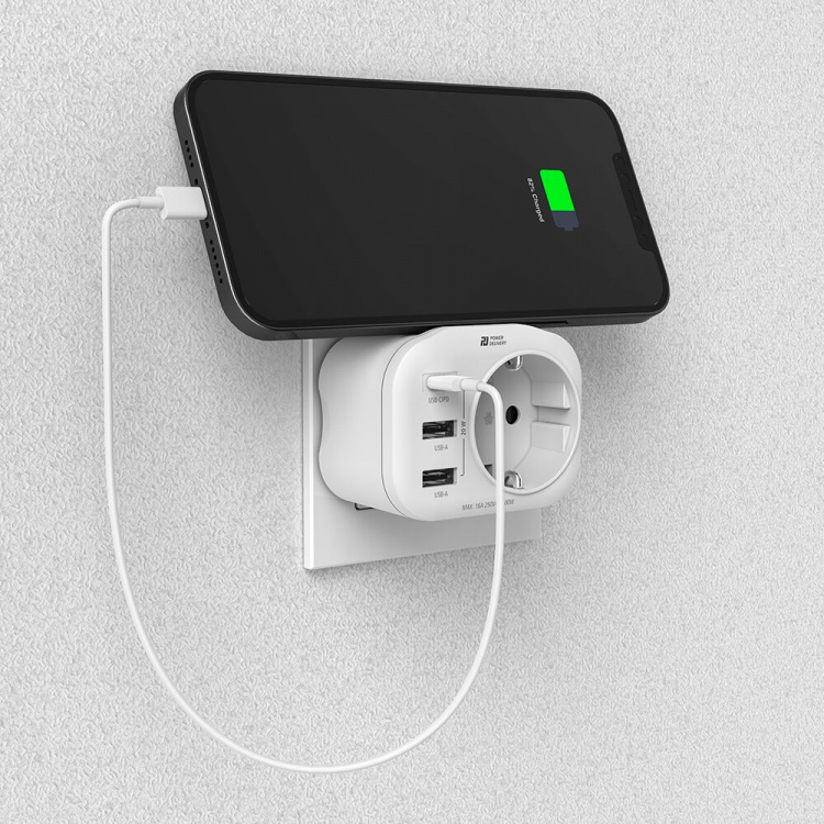 Hama 220V Socket USB-C/A 20W PD White
