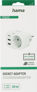 Hama 220V Socket USB-C/A 20W PD White