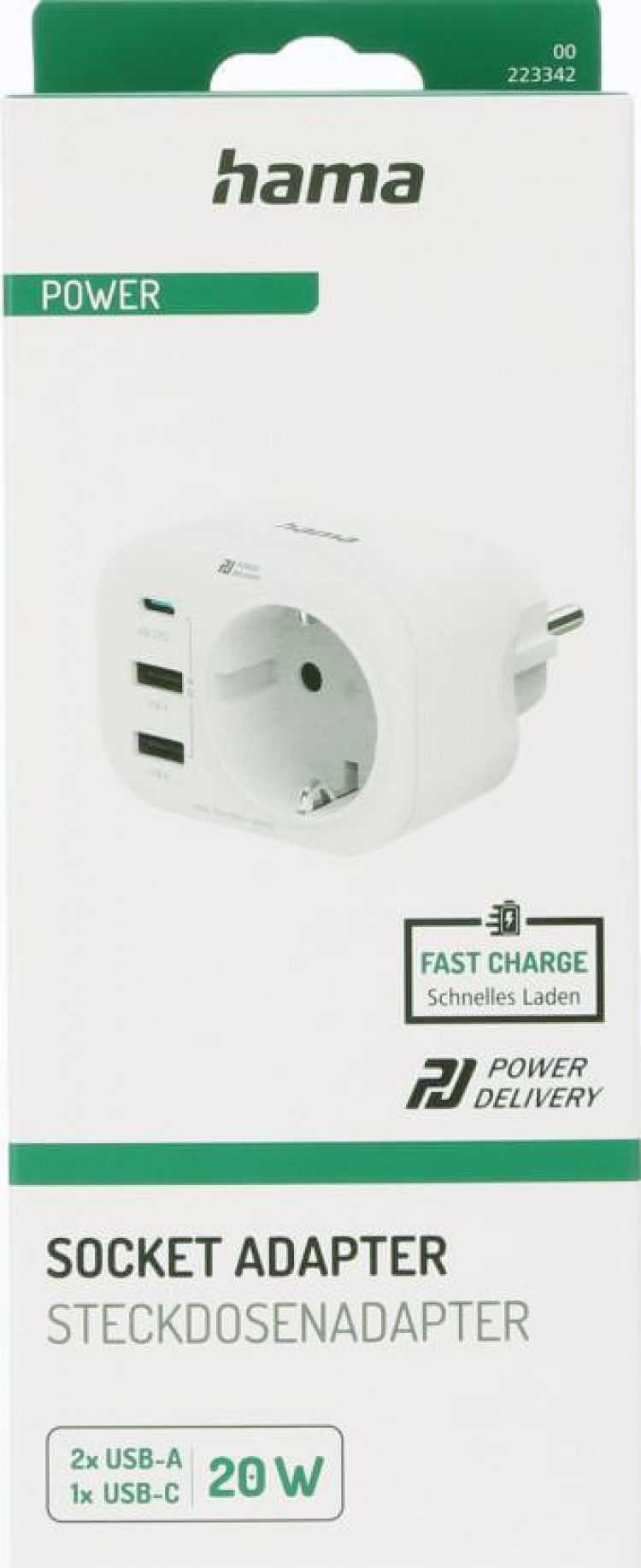 Hama 220V Socket USB-C/A 20W PD White
