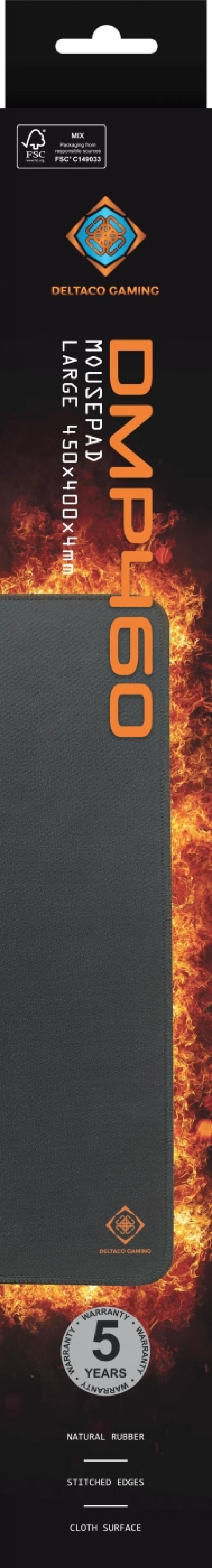 DELTACO GAMING DMP460 L Mousepad, 450x400x4mm, stitched edges, black