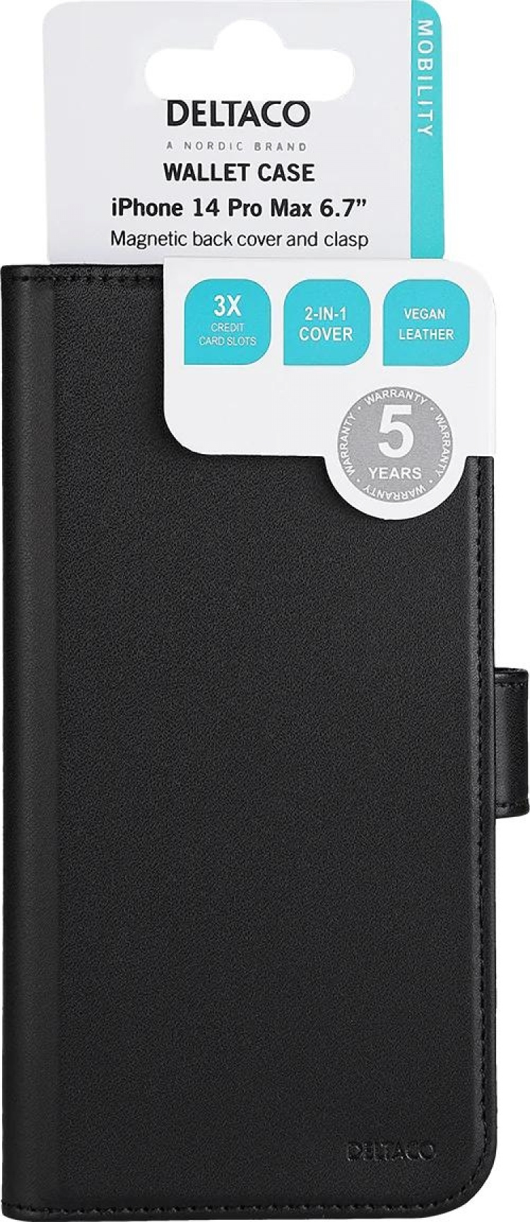 DELTACO iPhone 14 Plus wallet case 2-in-1, magnetic back cover