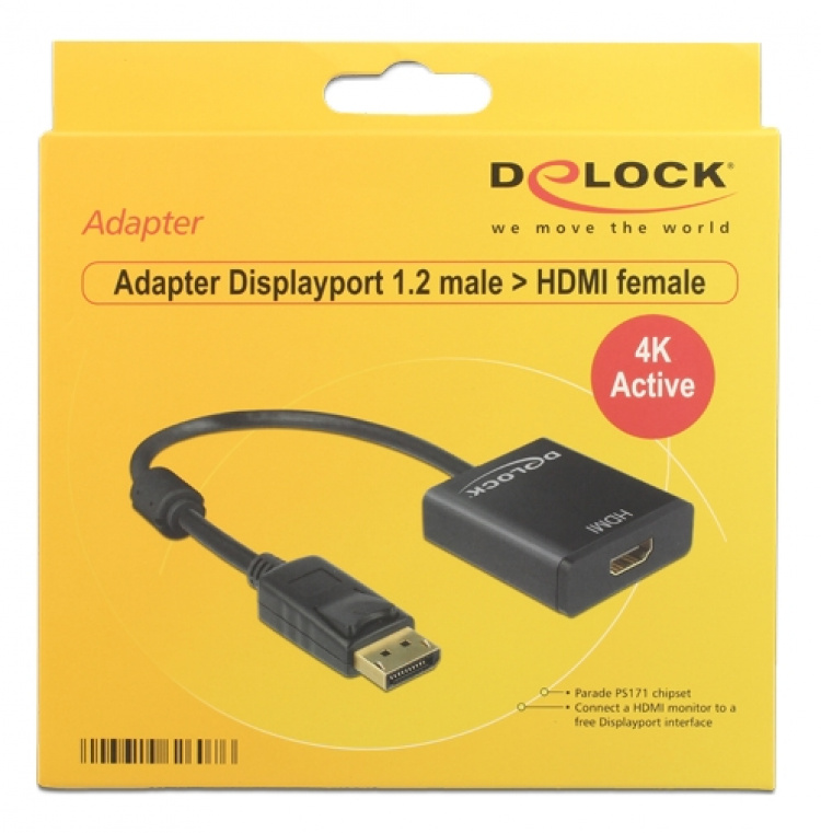 Delock Adapter Displayport 1.2 male to HDMI female, 4K, active, black