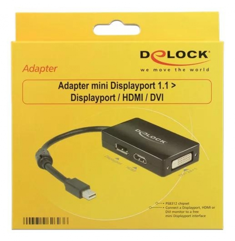 Delock Adapter mini Displayport 1.1 ma to Displayport/HDMI/DVI, black
