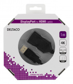 DELTACO DisplayPort to HDMI 2.0b cable, 4K at 60Hz, active, HDCP 2.2, 3D, 1m, black