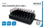 DELTACO USB charging station 6x USB-A, 2x USB-C PD, total 75W, black DELTACO USB charging station 6x USB-A, 2x USB-C PD, total 75W, black