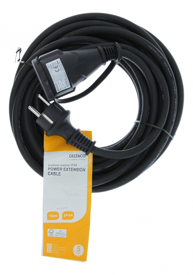DELTACO Förlängningskabel, utomhusbruk, jordad, IP44, 10 m, Svart DELTACO Förlängningskabel, utomhusbruk, jordad, IP44, 10 m, Svart