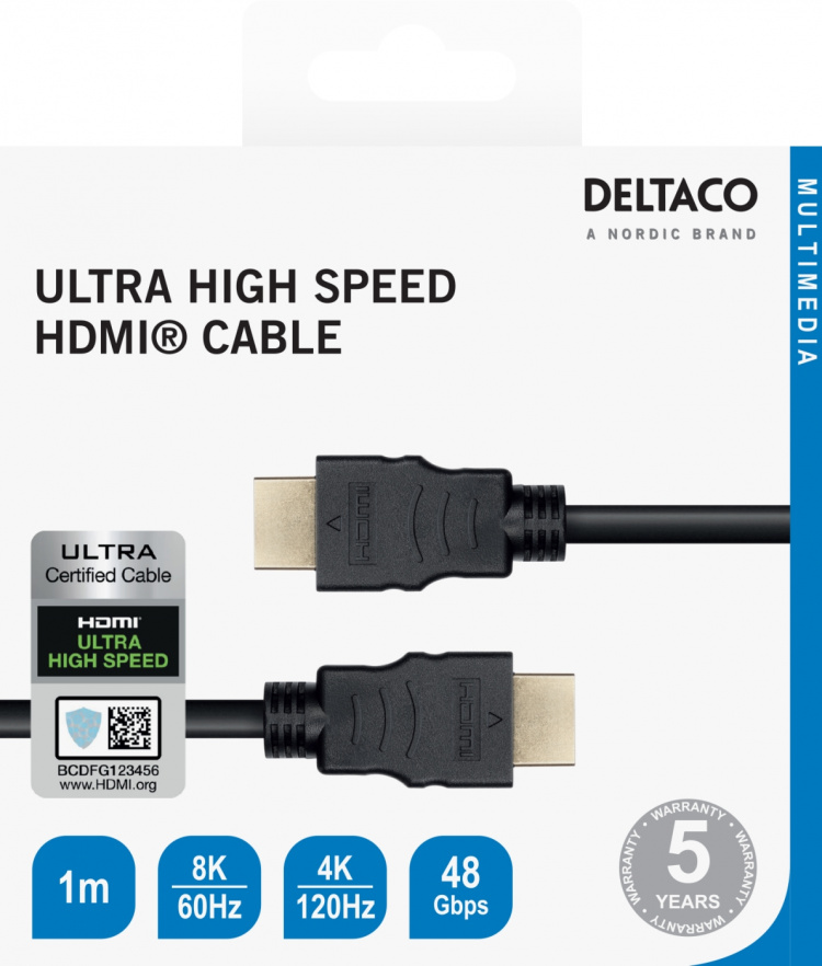 DELTACO ULTRA High Speed HDMI-kabel, 48Gbps, 3m, svart