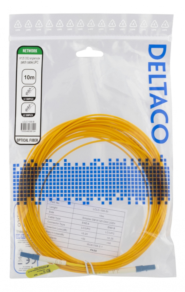 DELTACO OS2 fiber cable LC - LC, simplex, singlemode, UPC, 9/125, 10m DELTACO OS2 fiber cable LC - LC, simplex, singlemode, UPC, 9/125, 10m