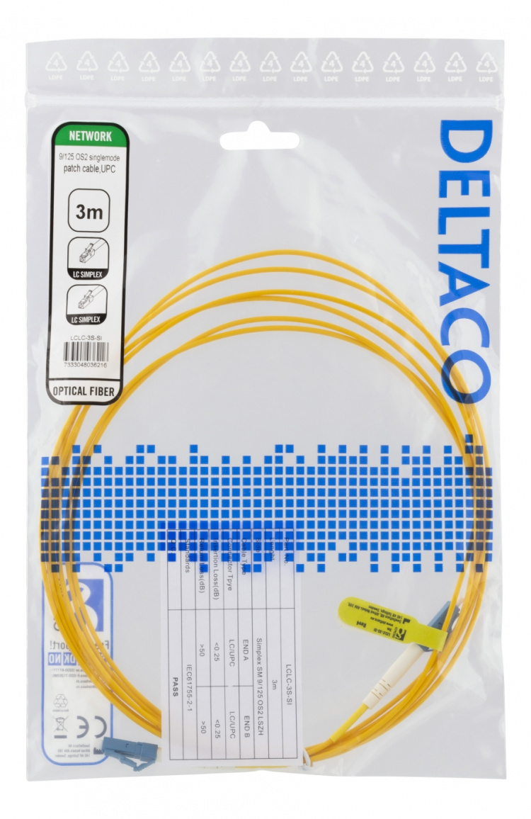 DELTACO OS2 fiber cable LC - LC, simplex, singlemode, UPC, 9/125, 3m