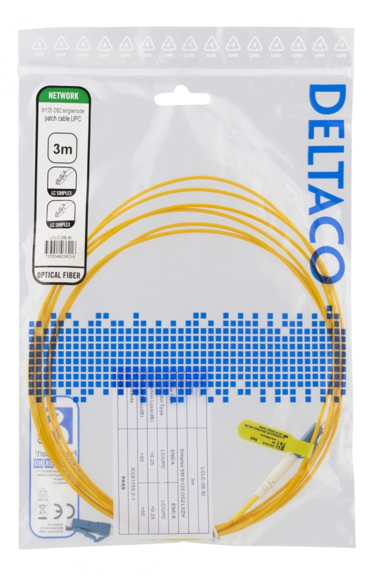 DELTACO OS2 fiber cable LC - LC, simplex, singlemode, UPC, 9/125, 3m
