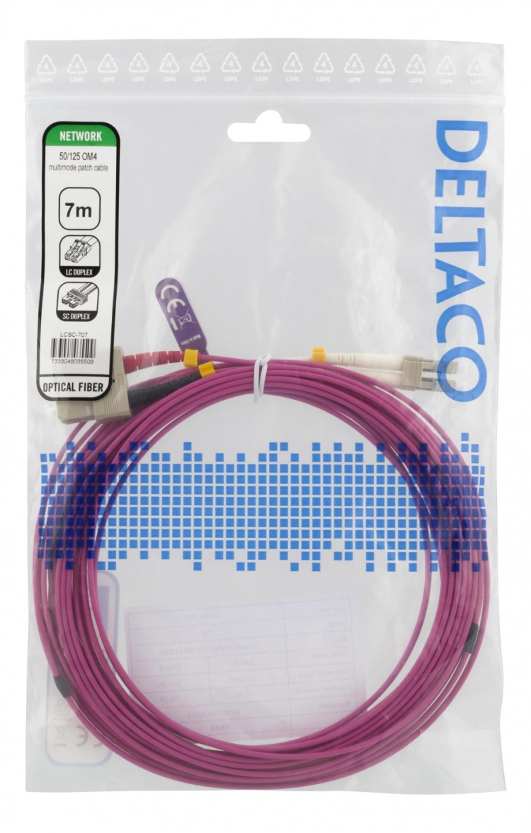 DELTACO OM4 fiber cable LC - SC, duplex, multimode, 50/125, 7m
