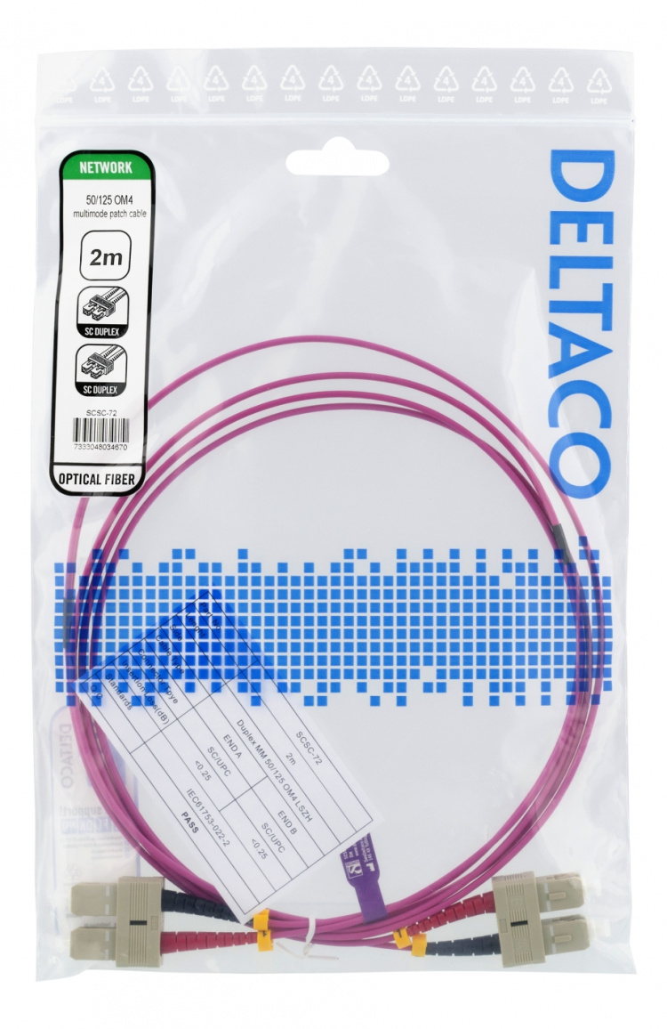 DELTACO Fiber cable, 2m, SC-SC Duplex, 50/125, pink DELTACO Fiber cable, 2m, SC-SC Duplex, 50/125, pink