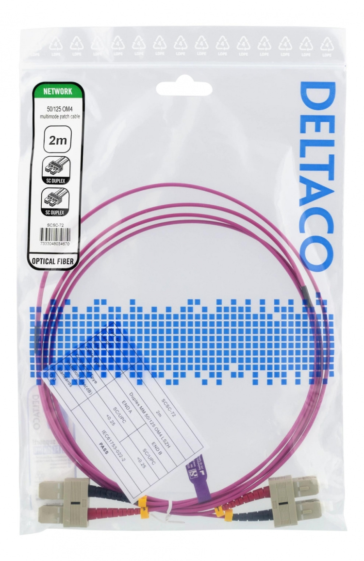 DELTACO Fiber cable, 2m, SC-SC Duplex, 50/125, pink DELTACO Fiber cable, 2m, SC-SC Duplex, 50/125, pink