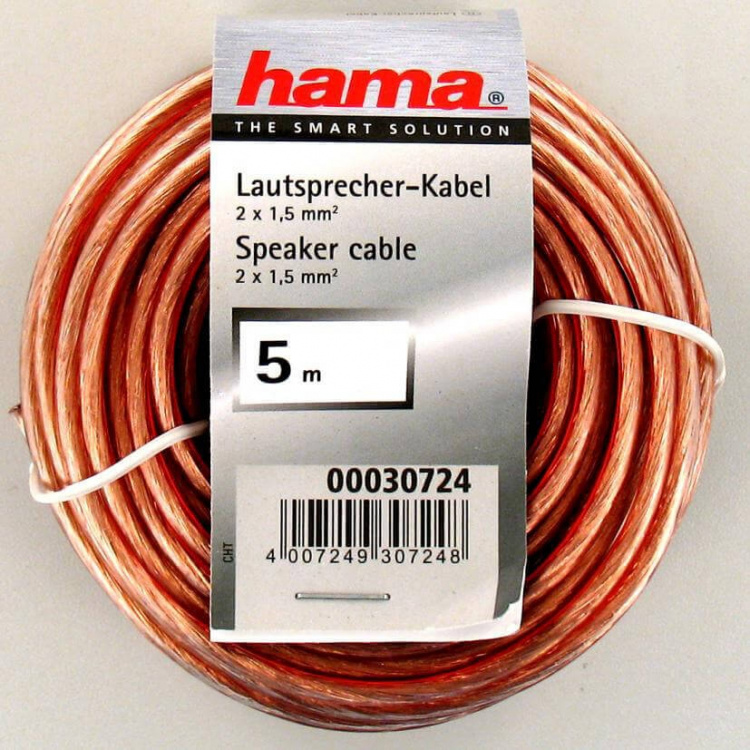 Hama peaker Cable 2 x 1.5 mm² , 5 m, transparent