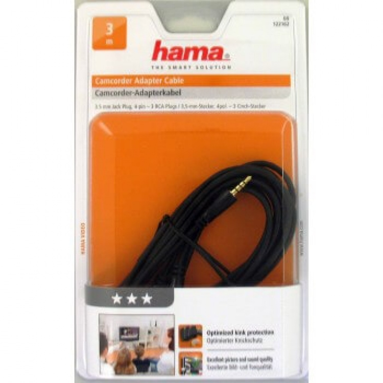 Hama cting Cable, 3.5 mm 4-pi n jack plug - 3 RCA plugs, 3.0 Hama cting Cable, 3.5 mm 4-pi n jack plug - 3 RCA plugs, 3.0