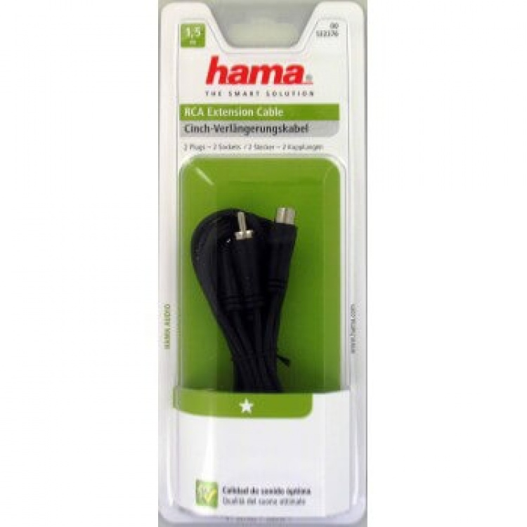 Hama Audio Extension Cable, 2 RCA plugs - 2 RCA sockets, 1.5 m Hama Audio Extension Cable, 2 RCA plugs - 2 RCA sockets, 1.5 m