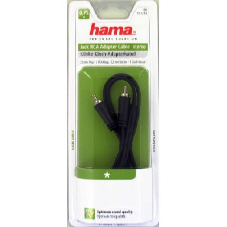 Hama Audio Cable, 3.5 mm jack plug - 2 RCA plugs, stereo, 0.75 m